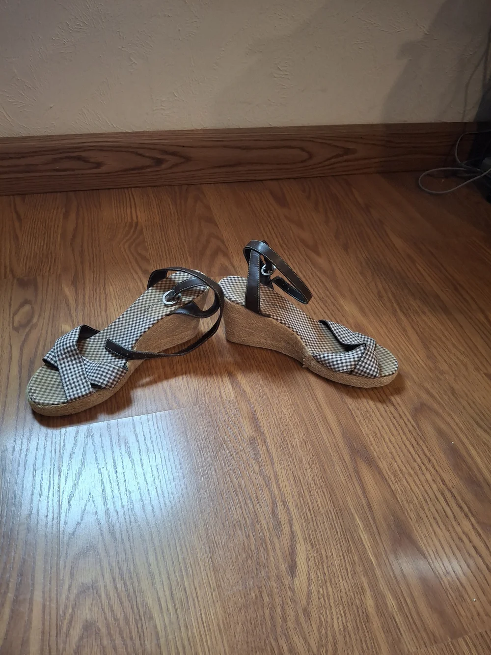 Montego Bay Club Brown Plaid Espadrille Wedge Sandals